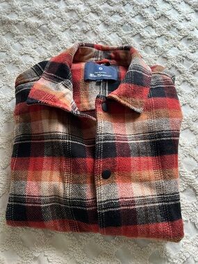 Ben Sherman Orange, Black & Cream Plaid Button-Up Shirt Jacket Men’s Large